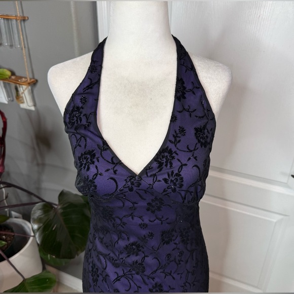 Byer Too Purple Halter Maxi Dress | Floral Burnout | Size M | USA Made - Picture 4 of 9